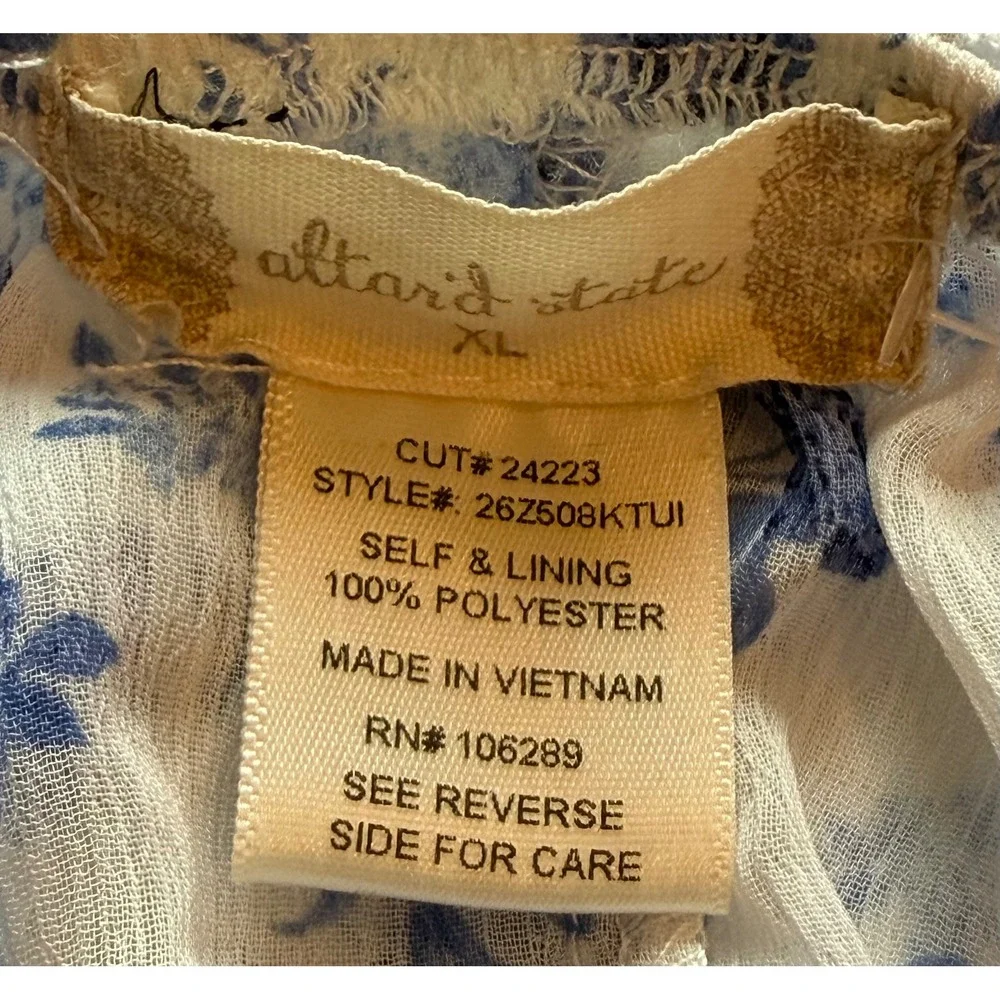 Altar'd State Blue White Floral Smocked Tiered Mini Dress XL